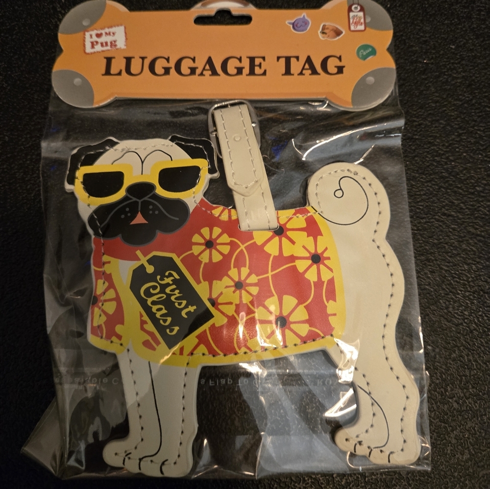 Pug Luggage Tag with Yellow and Red Design